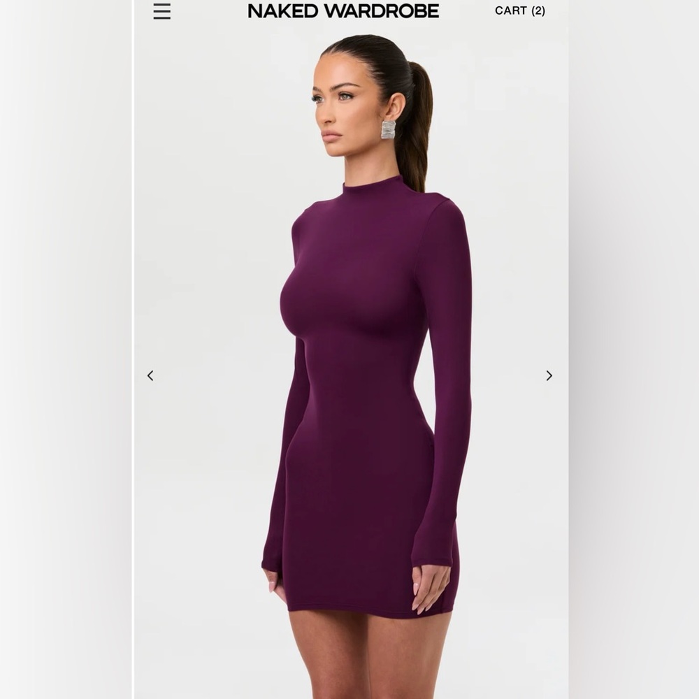 Naked Wardrobe Dark - Berry Long Sleeve Second Skin Dress
